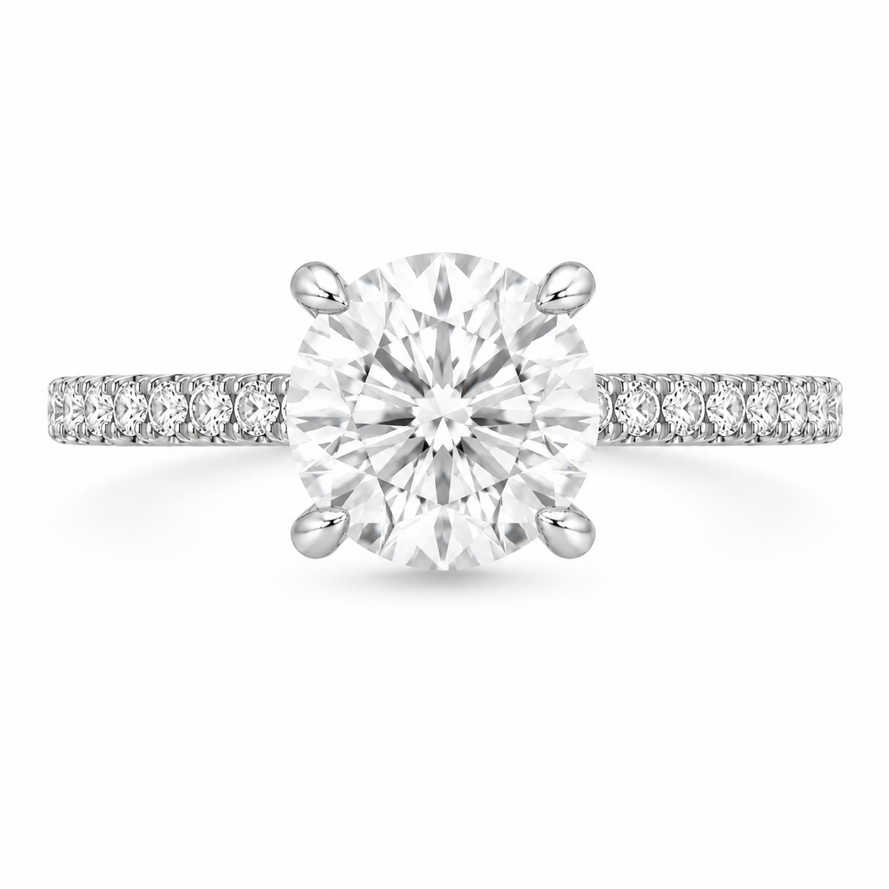 14K Round Solitaire — Hidden Halo Pave, Size 6.5 — 14K gold mounting