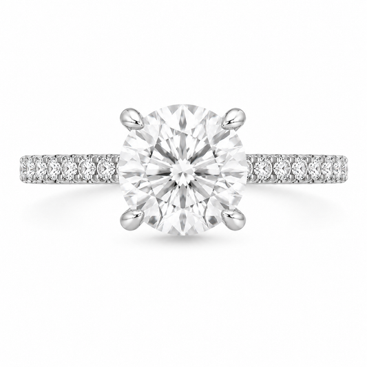 14K Round Solitaire — Hidden Halo Pave, Size 6.5 — 14K gold mounting