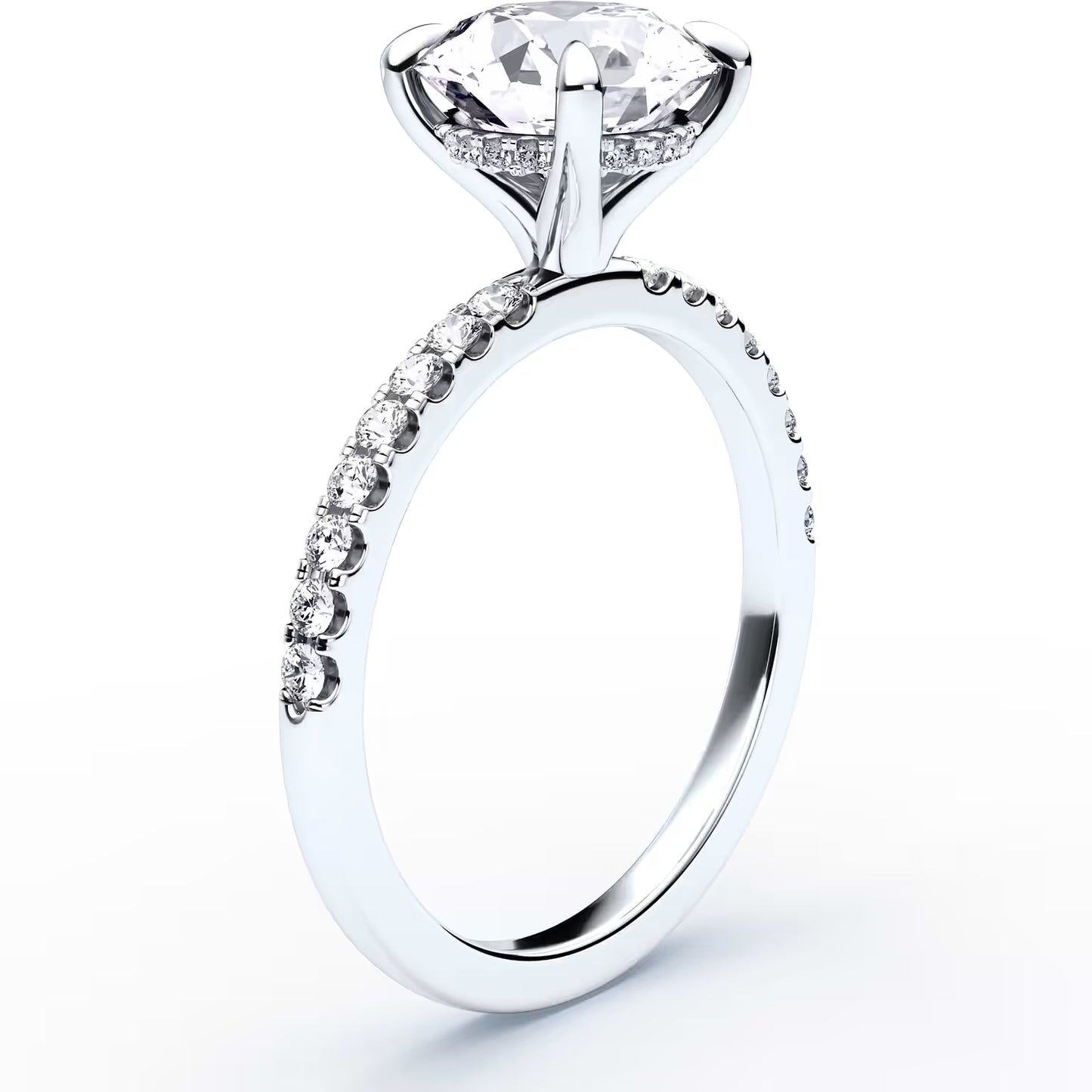 14K Round Solitaire — Hidden Halo Pave, Size 6.5 — alternate product view 3