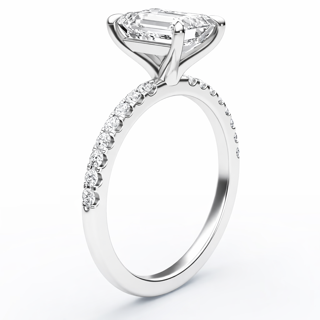 14K Flat Band Pave Emerald Solitaire Size 7.